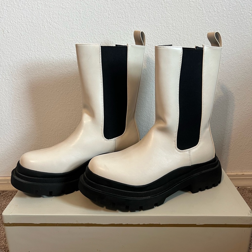 PrettyLittleThing White and Black Ankle Boots